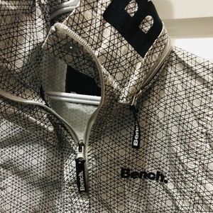 Bench jacket with hideaway hood